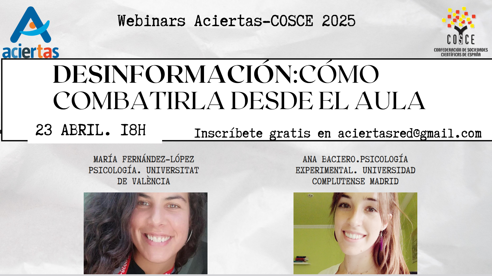 Webinar: Estrategias para combatir la desinformación en el aula. 23 abril 18h